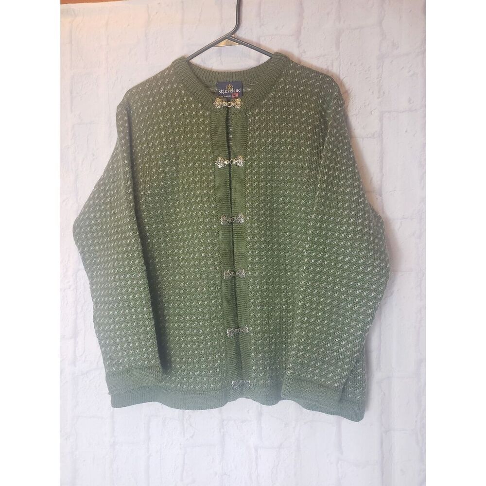 SKJAEVELAND NORWAY Wool Nordic Cardigan Sweater Pine Green Large